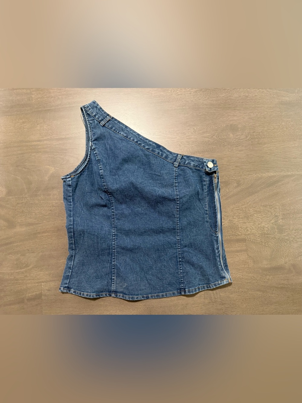 Pastel Dark Blue Denim one shoulder top
